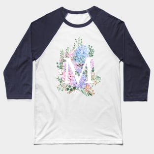 botanical monogram alphabet M hydrangea flowers Baseball T-Shirt